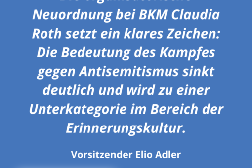 PM: Bei BKM Claudia Roth sinkt die Bedeutung des Kampfes gegen modernen Antisemitismus durch Neustrukturierung deutlich