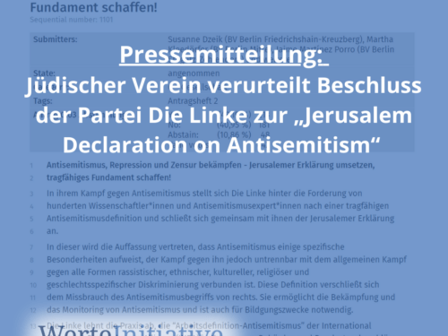 Pressemitteilung: Pressemitteilung  Jüdischer Verein verurteilt Beschluss der Partei Die Linke